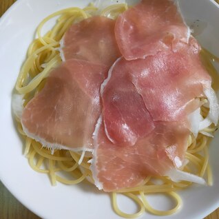 生ハムと新玉ねぎのスパゲティ